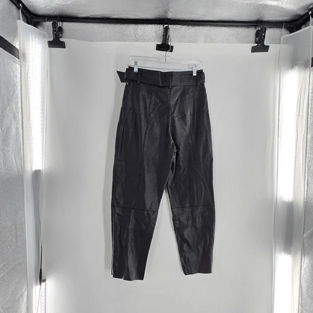 NWT H&M‎ Faux Black Leather pants tapered leg High waist Detachable belt  Sz 6